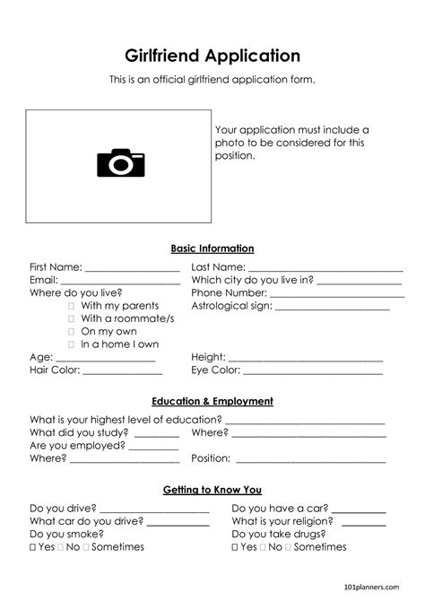 gf applications|Fillable Form Girlfriend Application